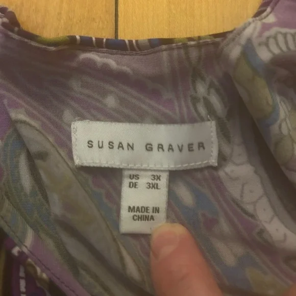 Susan Graver Top Size 3X Purple Paisley Print Tunic Artsy Liquid Knit Office - Picture 3 of 9